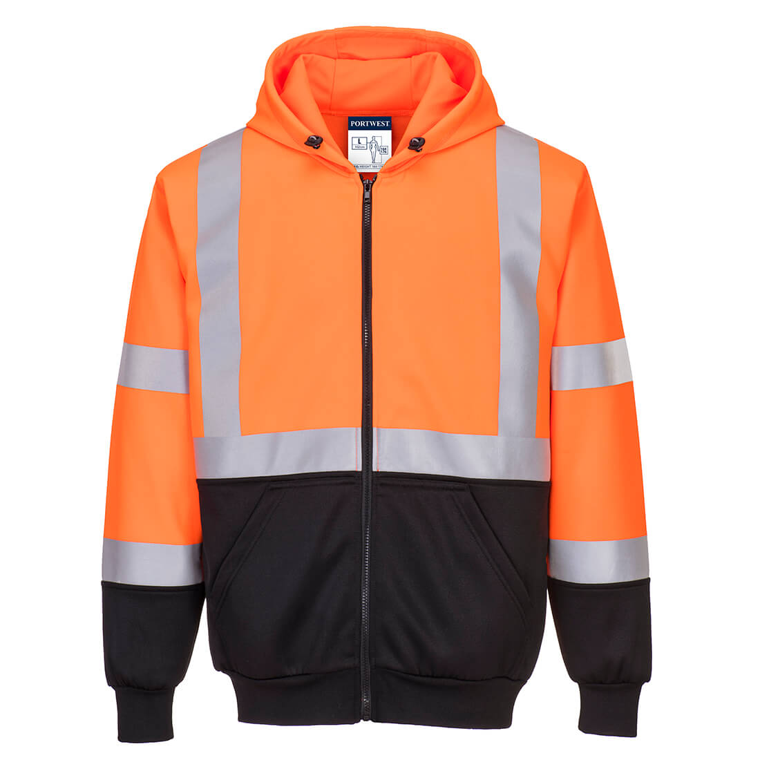 Portwest Hi-Vis Contrast Zipped Hoodie in Orange/Black, main product image