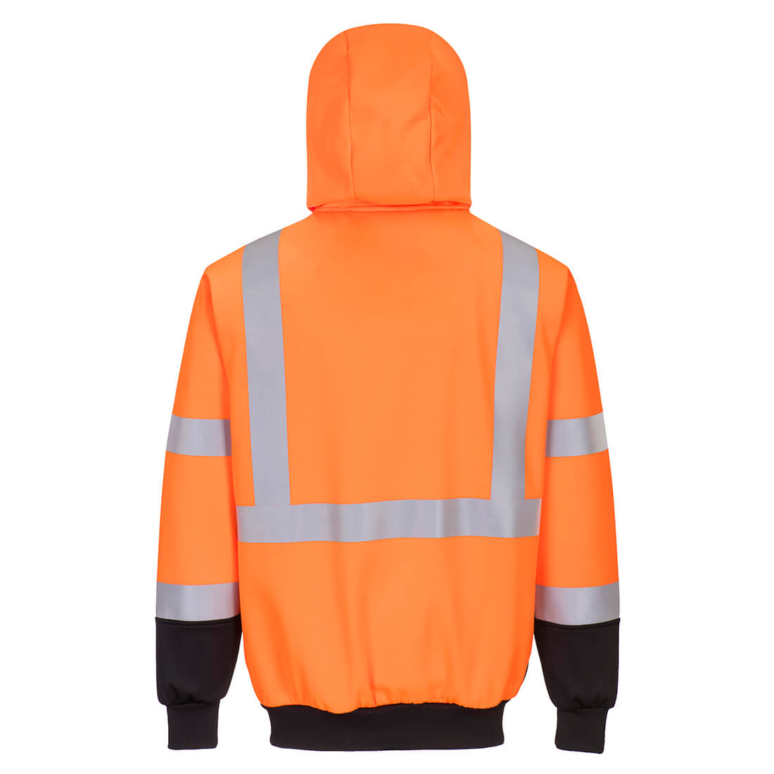 Portwest B315 Hi-Vis Contrast Zipped Hoodie in Orange/Black, back view
