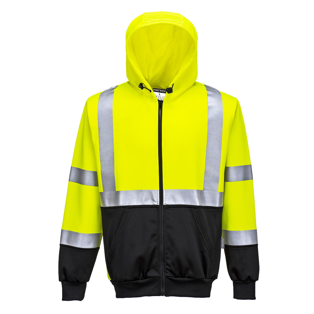 Portwest Hi-Vis Contrast Zipped Hoodie in Yellow/Black, image 2