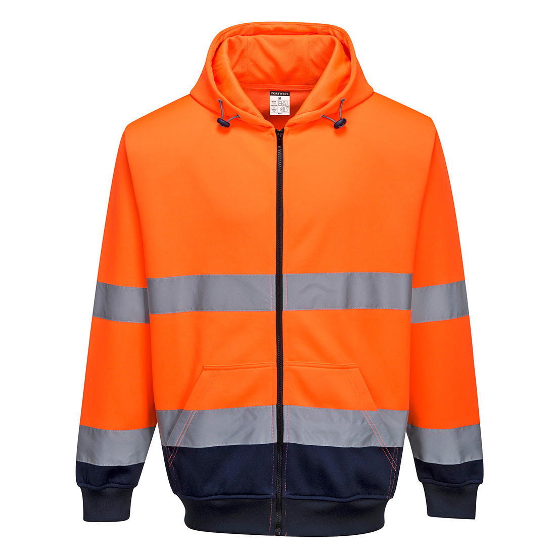 Portwest Hi-Vis Contrast Zipped Hoodie in Orange/Navy, main product image