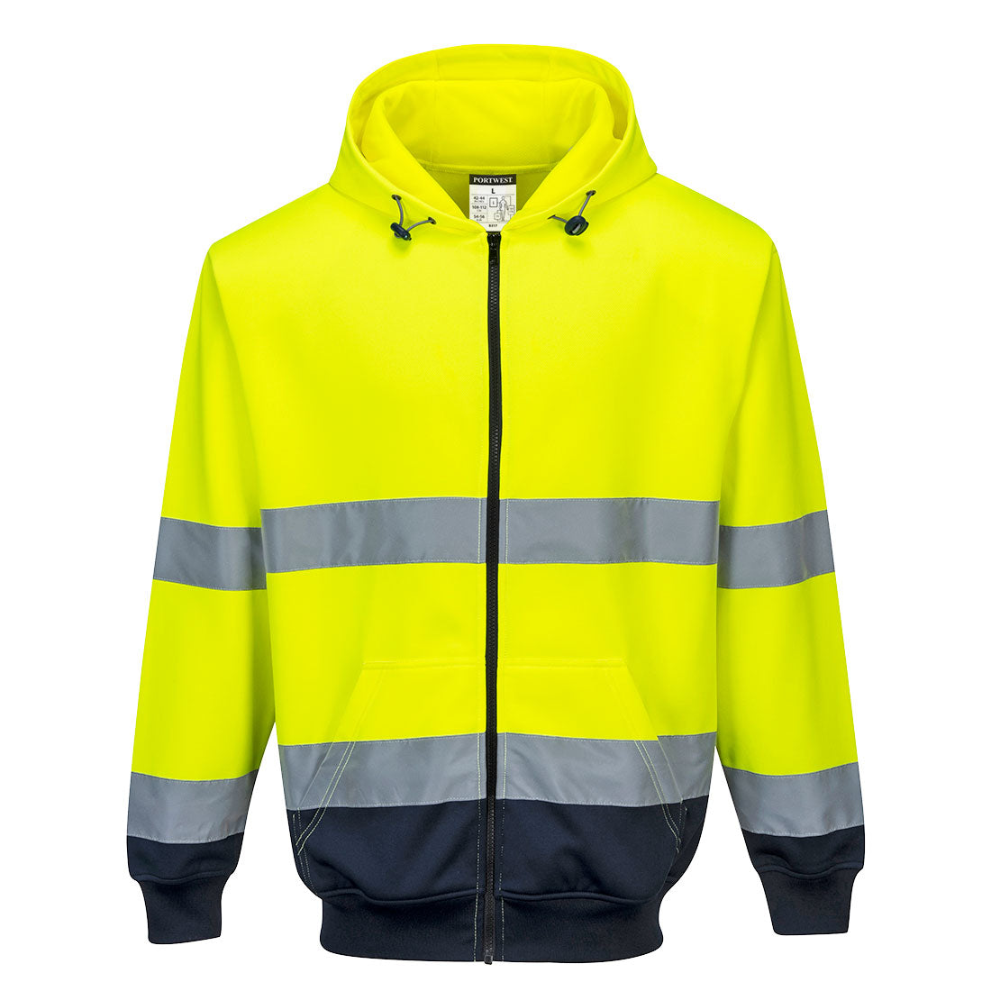 Portwest Hi-Vis Contrast Zipped Hoodie in Yellow/Navy, image 2