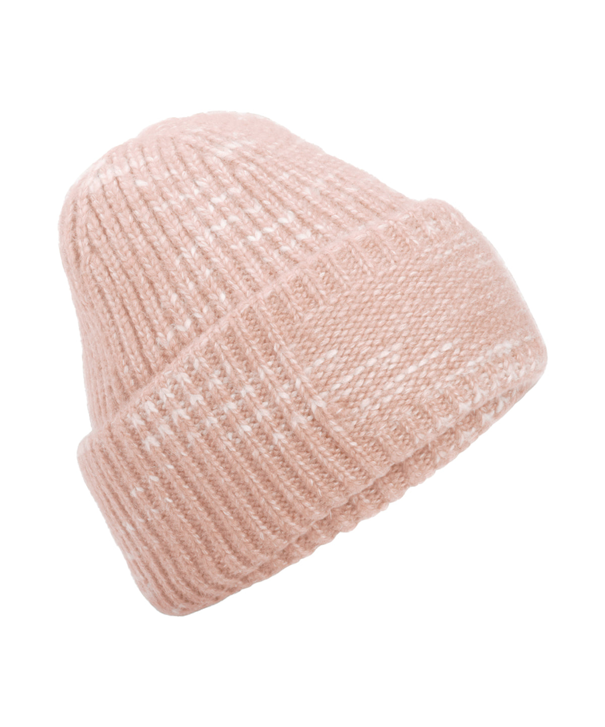 Beechfield Chunky knit reverse patch beanie in Strawberry Haze, front view