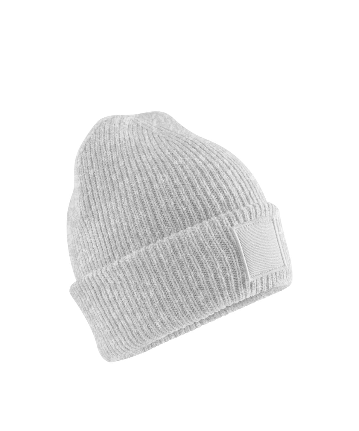 Beechfield Kids deep cuffed tonal patch beanie in Cloud Grey, front view