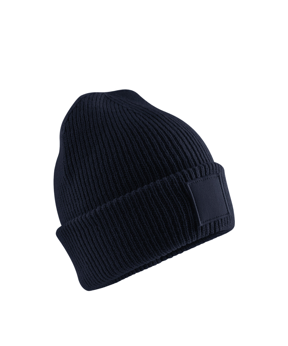 Beechfield Kids deep cuffed tonal patch beanie in French Navy, front view