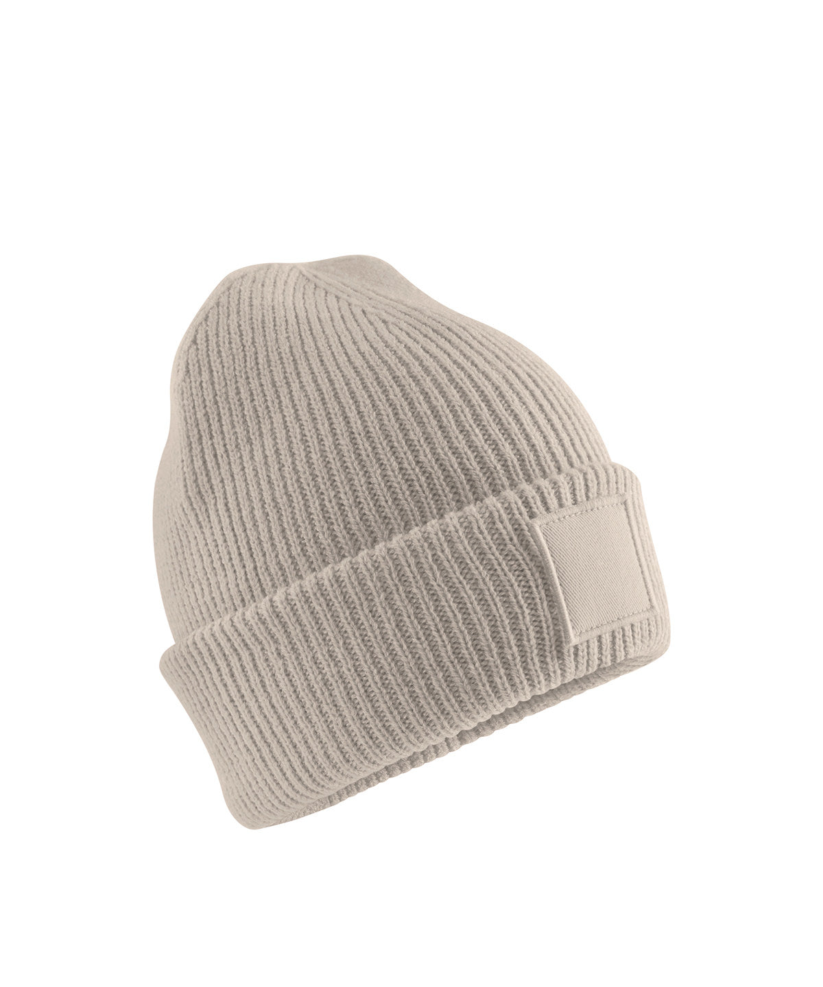 Beechfield Kids deep cuffed tonal patch beanie in Natural Stone, front view