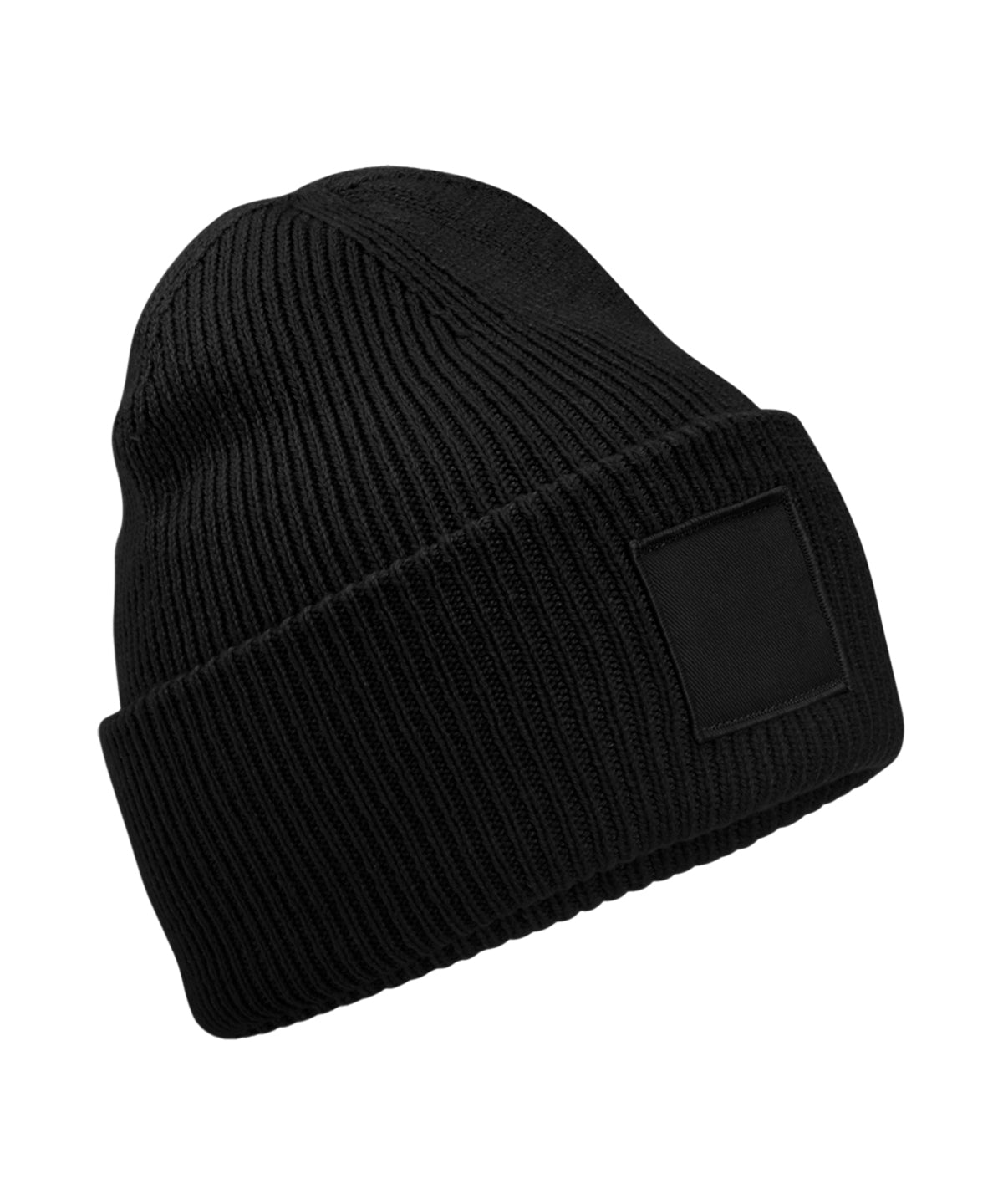 Beechfield Deep-cuffed tonal patch beanie in Black, front view