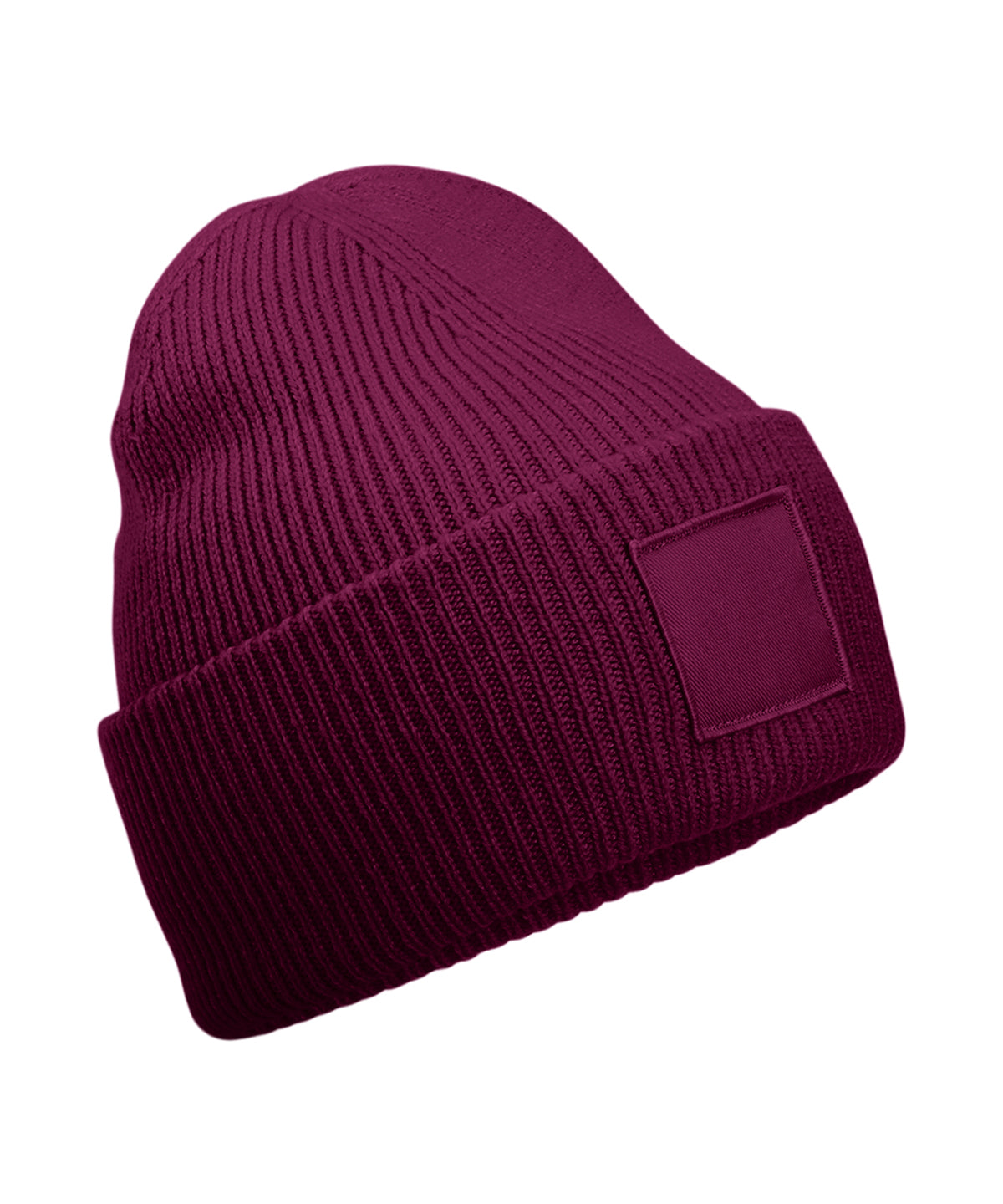 Beechfield Deep-cuffed tonal patch beanie in Burgundy, front view