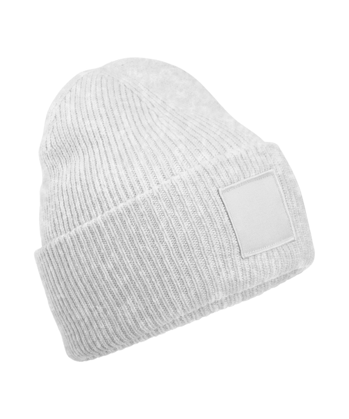Beechfield Deep-cuffed tonal patch beanie in Cloudy Grey, front view