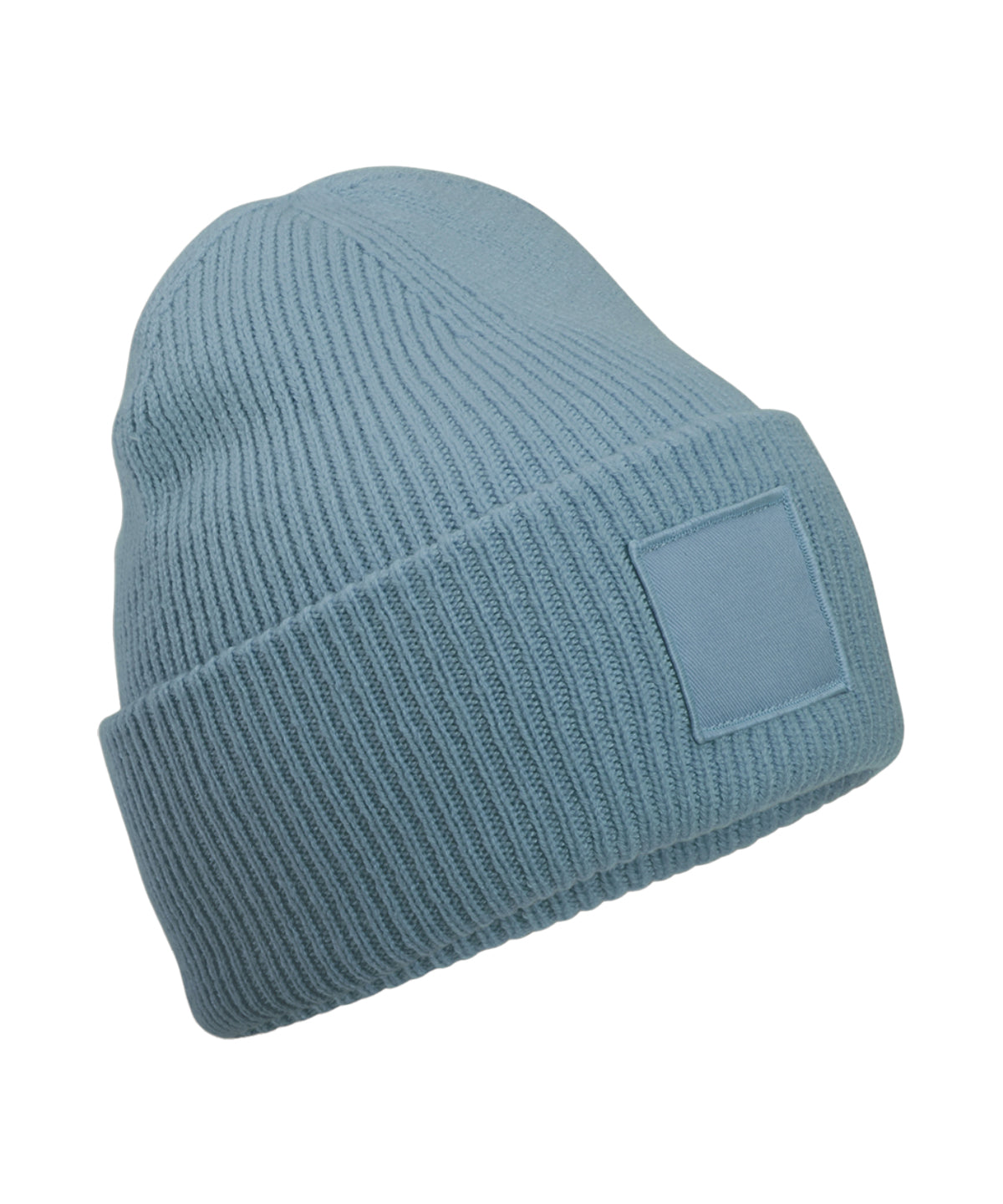 Beechfield Deep-cuffed tonal patch beanie in Dusty Blue, front view