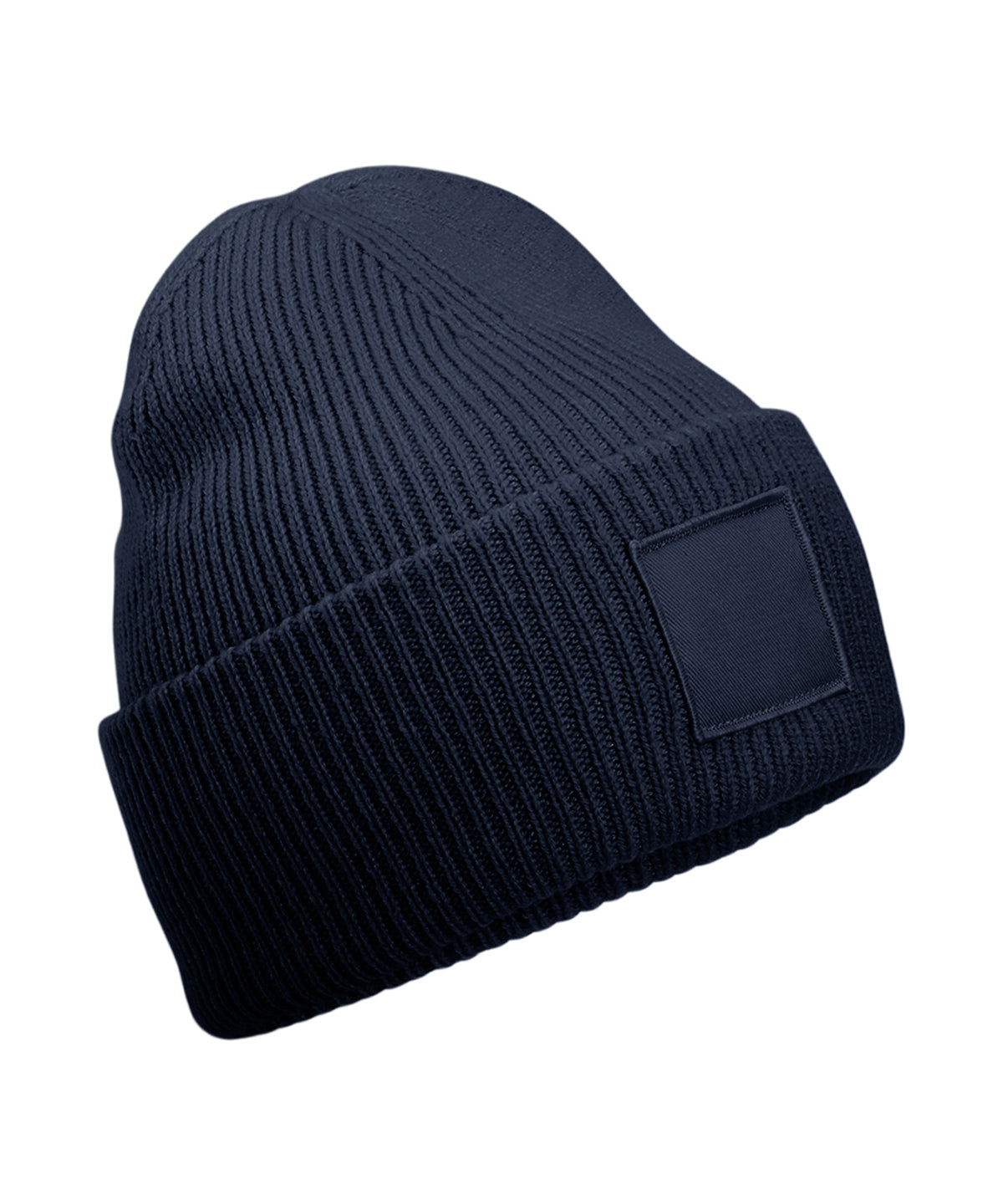 Beechfield Deep-cuffed tonal patch beanie in French Navy, front view