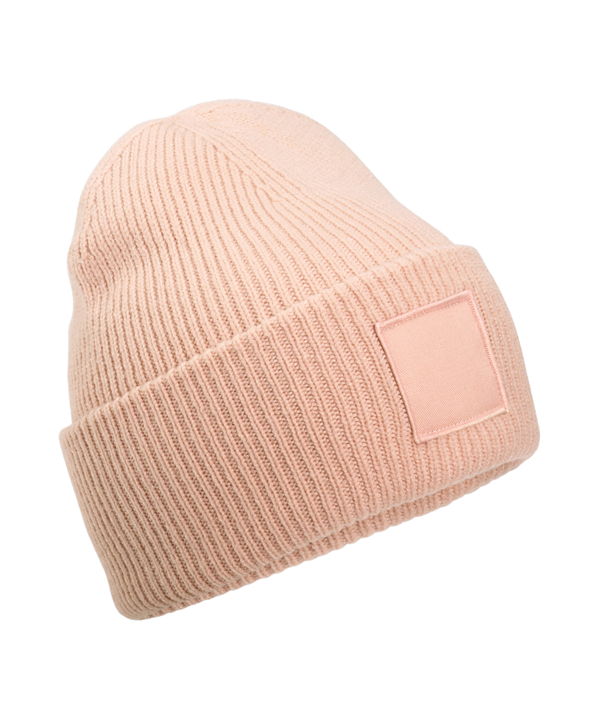 Beechfield Deep-cuffed tonal patch beanie in Peach, front view