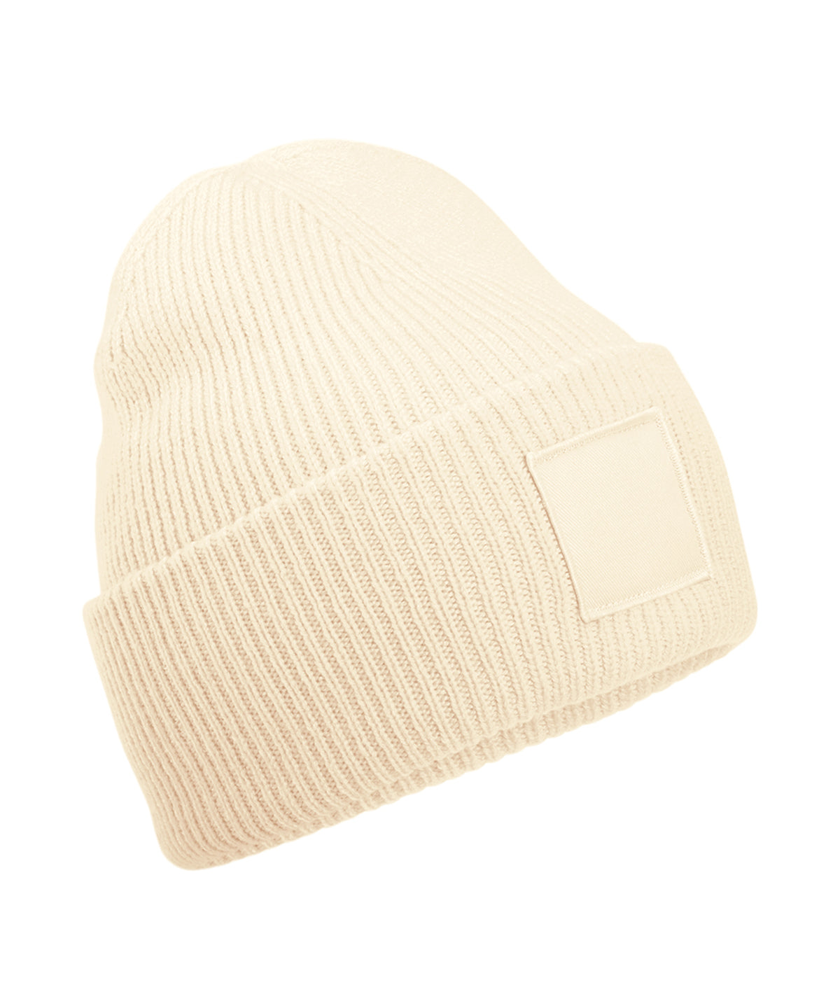Beechfield Deep-cuffed tonal patch beanie in Vanilla, front view