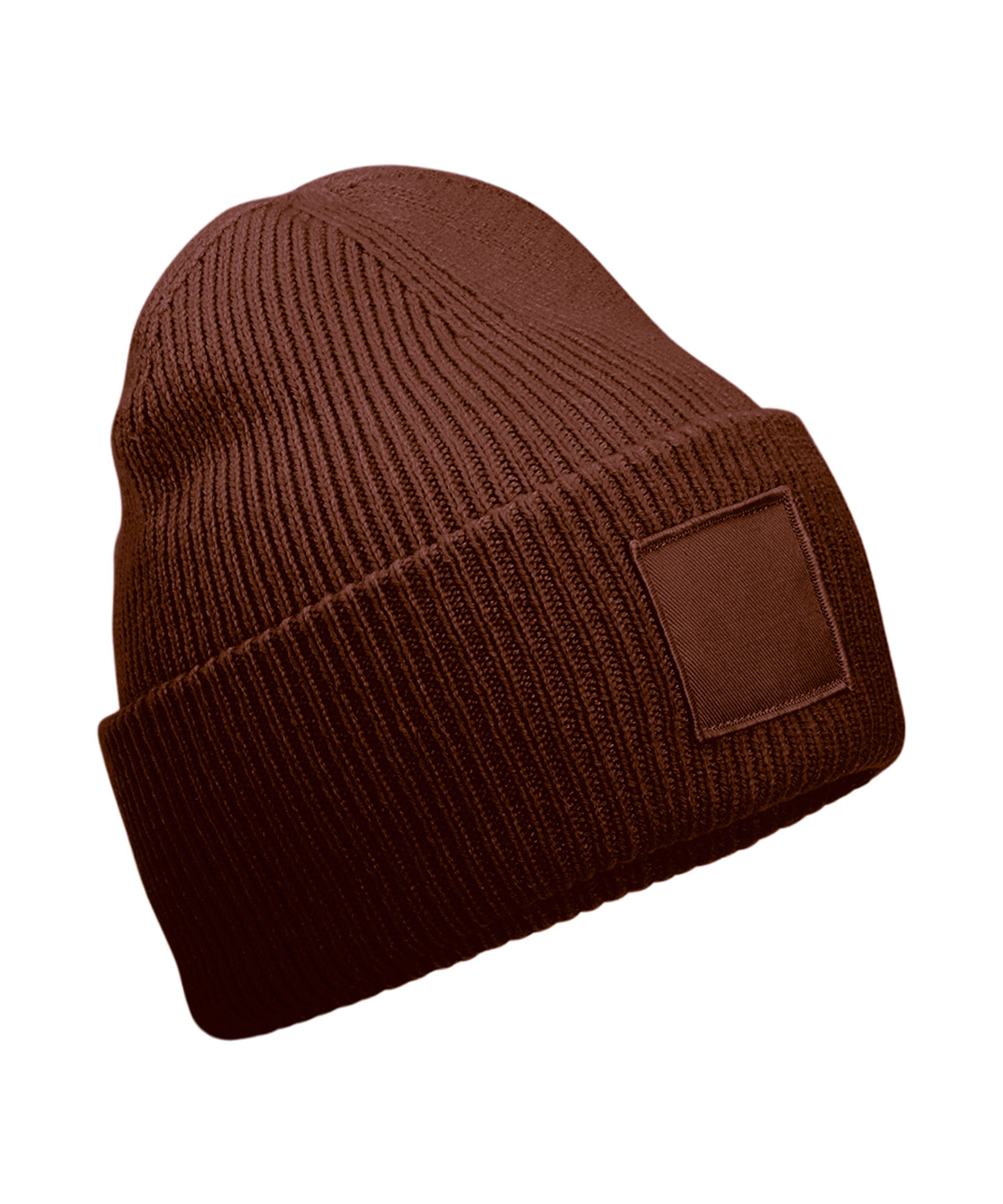Beechfield Deep-cuffed tonal patch beanie in Walnut, front view