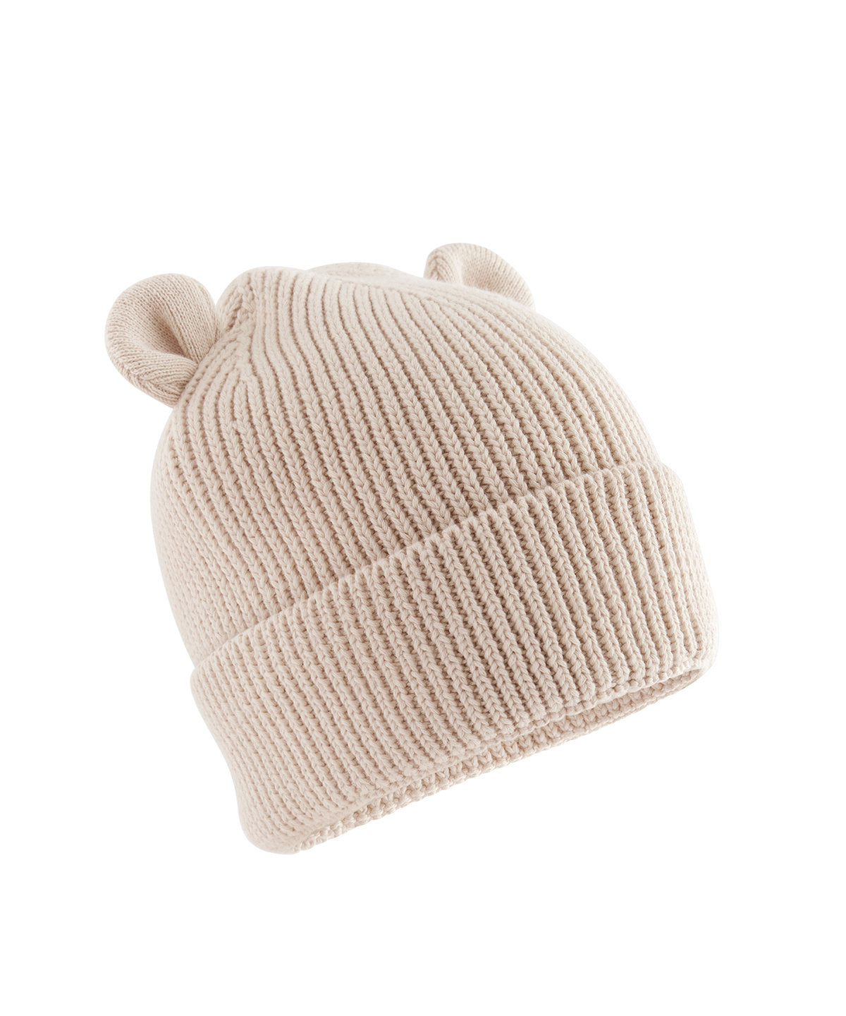 Beechfield Organic baby bear beanie in Almond, front view