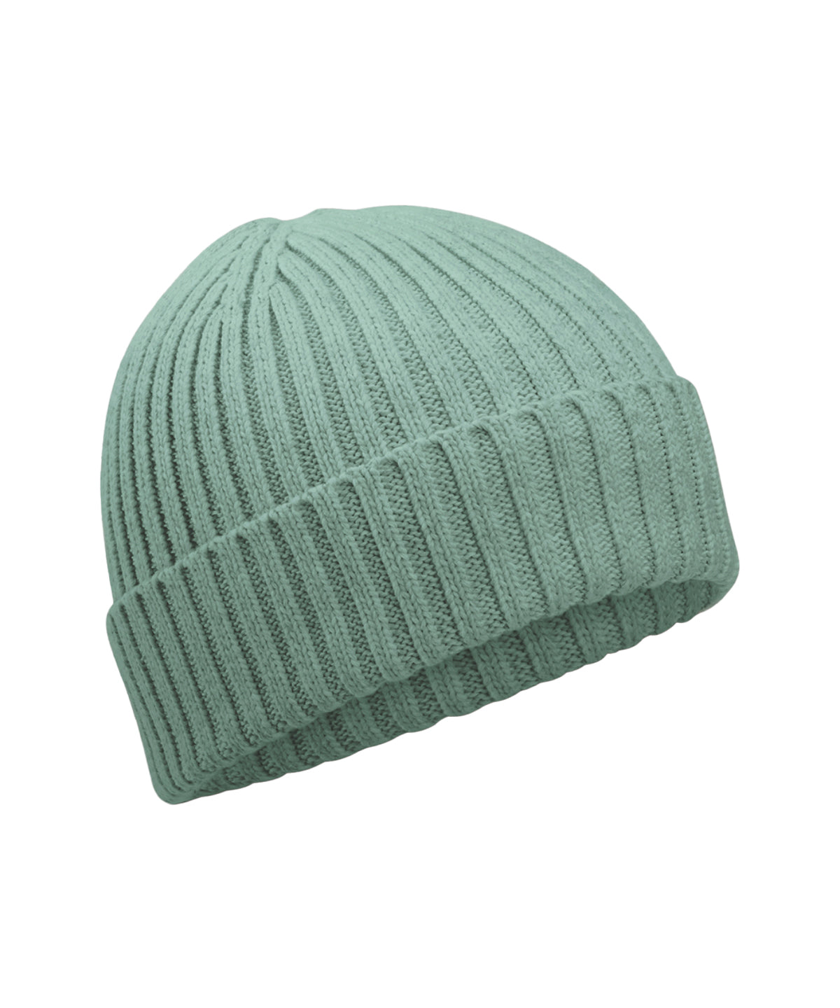 Beechfield Organic cotton kids beanie in Dusty Green, front view