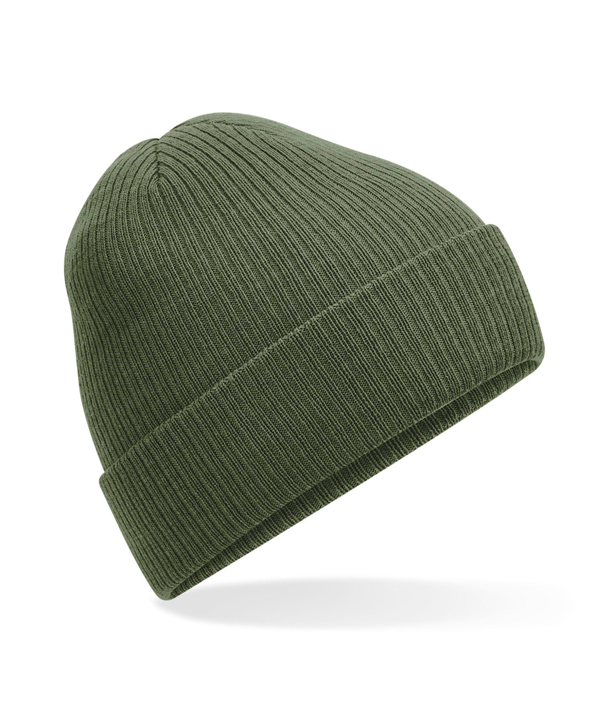 Beechfield Polylana ribbed beanie in Olive Green, front view
