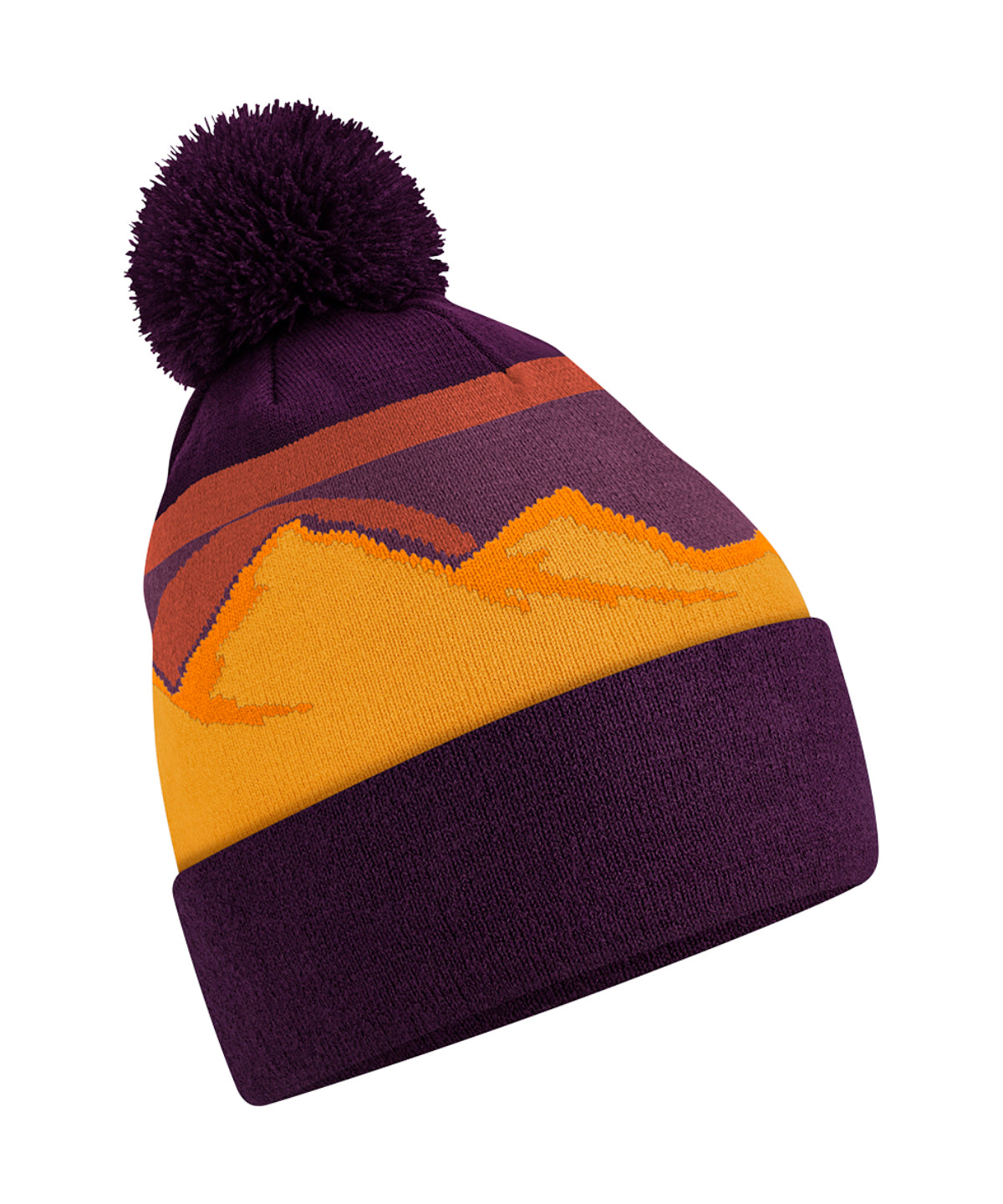 Beechfield Mountain peaks pom pom beanie in Desert Peaks, front view