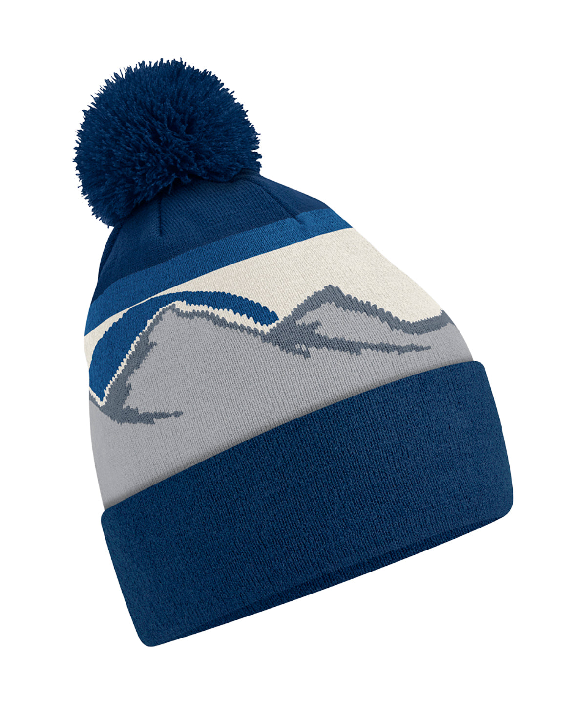 Beechfield Mountain peaks pom pom beanie in Rocky Peaks, front view