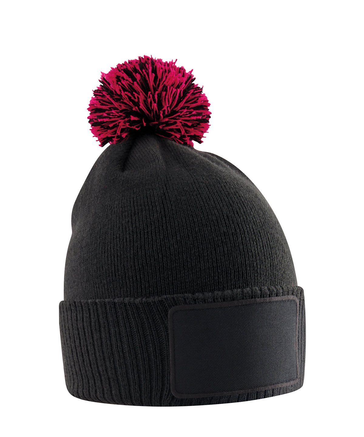 Beechfield Kids snowstar patch beanie in Black/Classic Red, front view