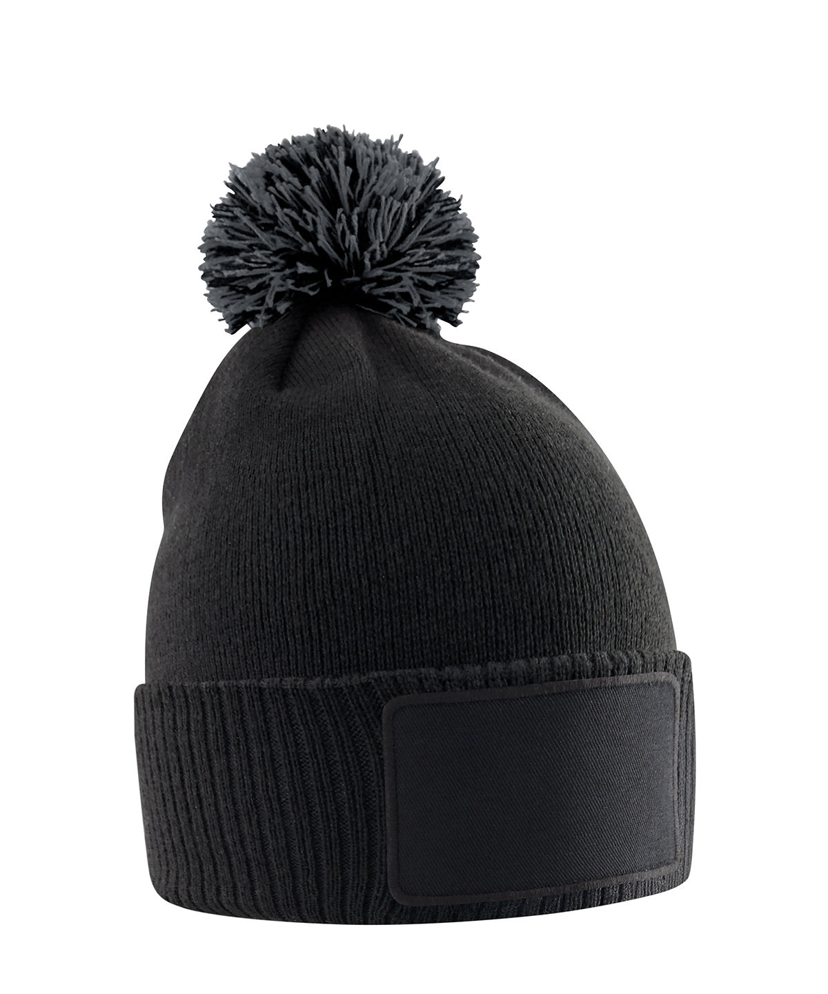 Beechfield Kids snowstar patch beanie in Black/Graphite Grey, front view