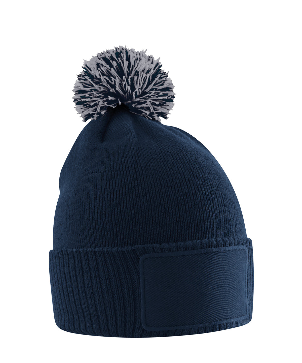 Beechfield Kids snowstar patch beanie in French Navy/Light Grey, front view