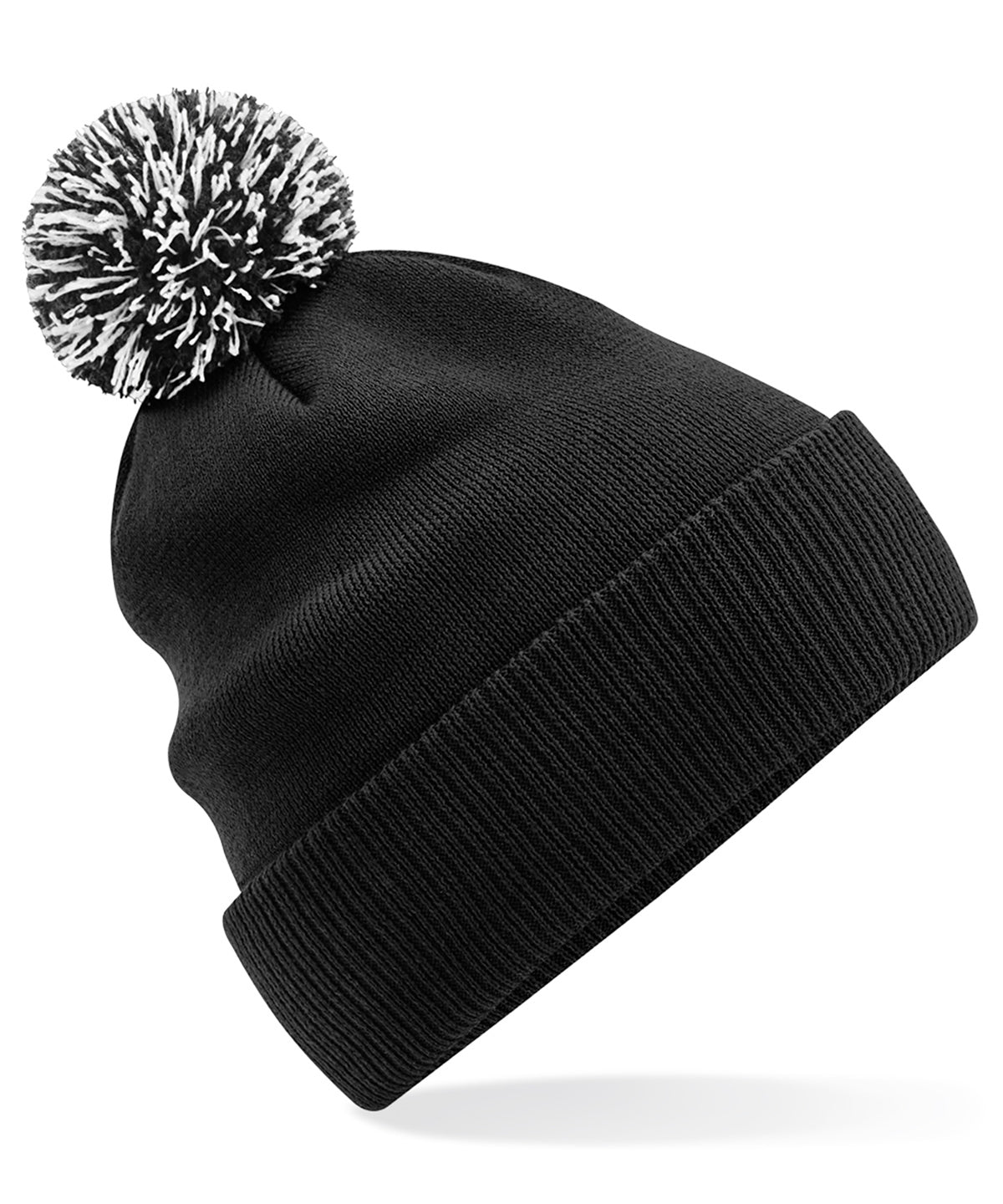 Beechfield Recycled Snowstar beanie in Black/White, front view