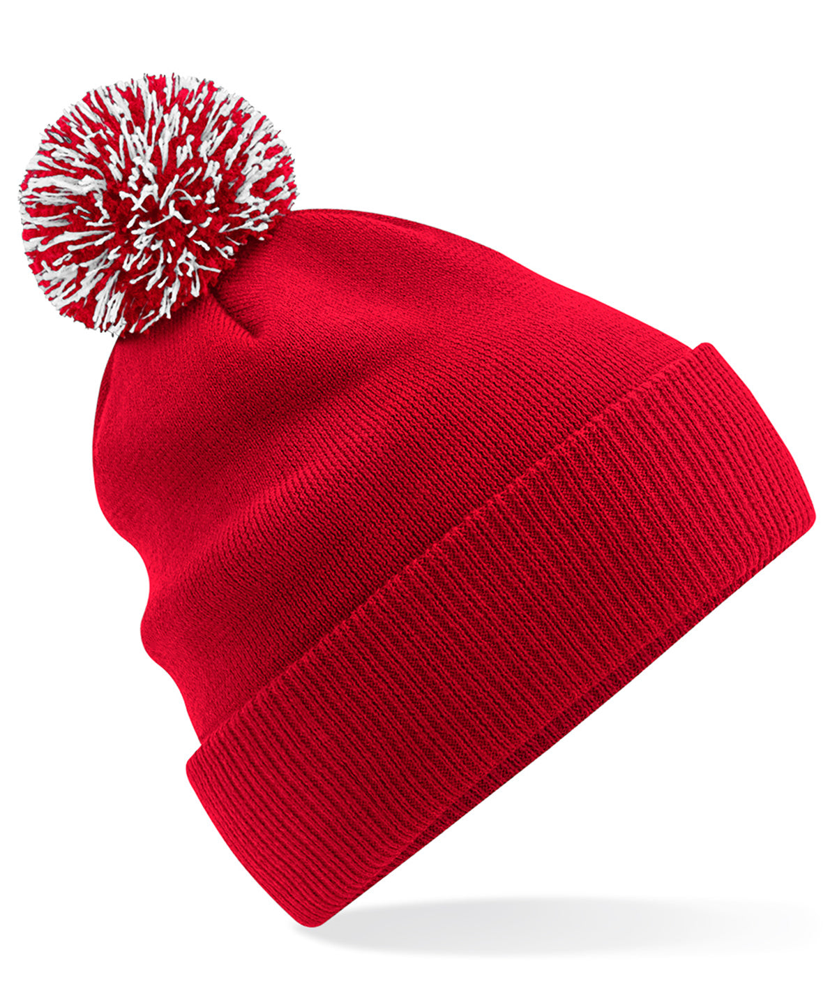 Beechfield Recycled Snowstar beanie in Classic Red/White, front view