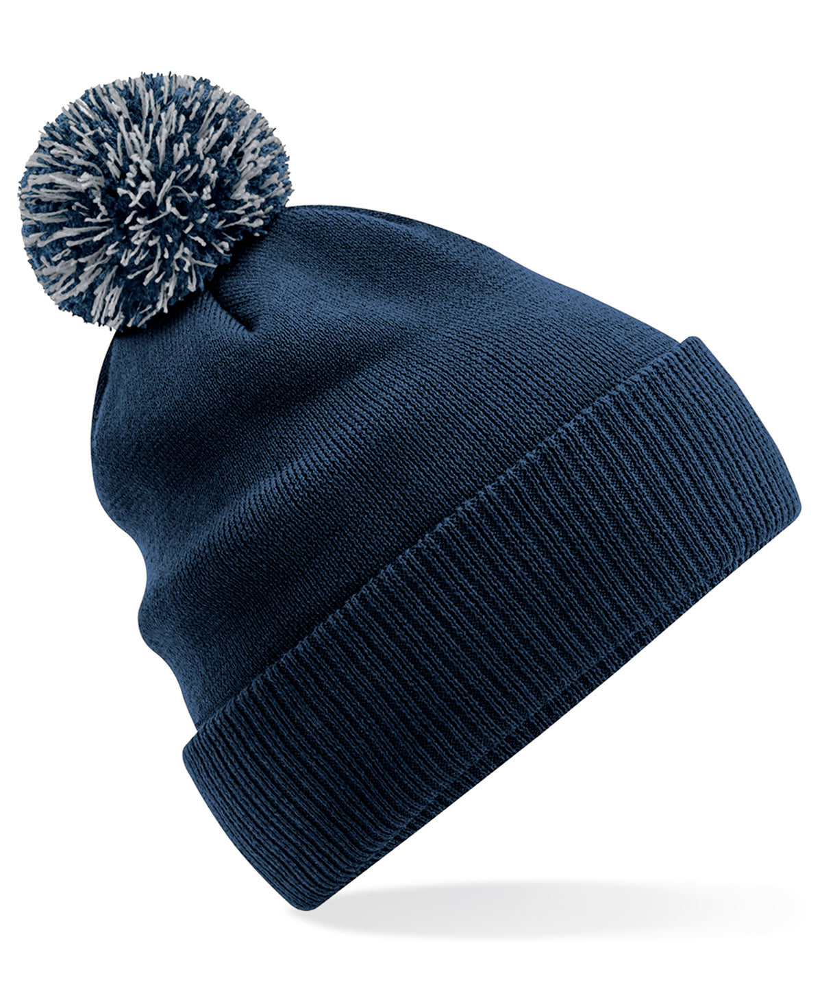 Beechfield Recycled Snowstar beanie in French Navy/Light Grey, front view