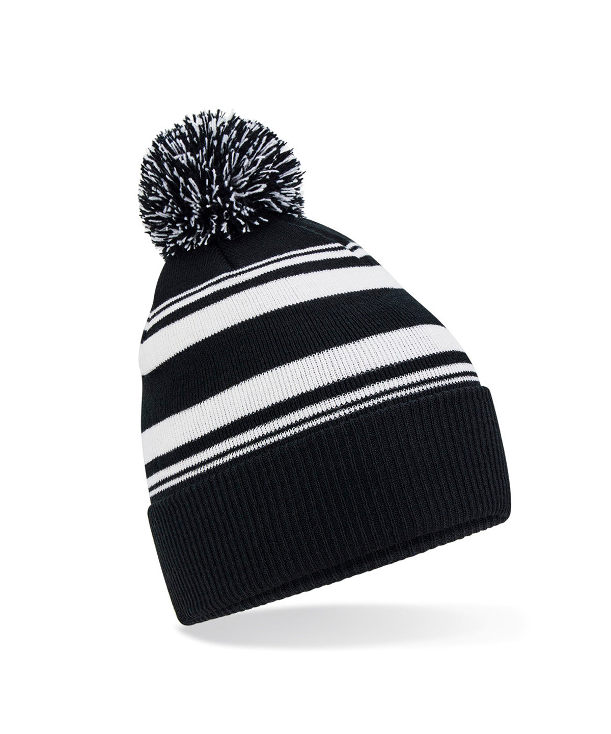 Beechfield Striped fan beanie in Black/White, front view
