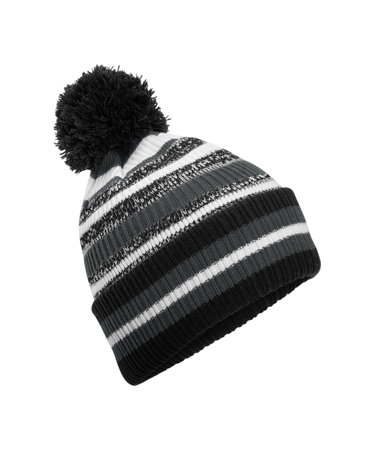 Beechfield Multi-sport fan beanie in Black/Graphite Grey/White, front view
