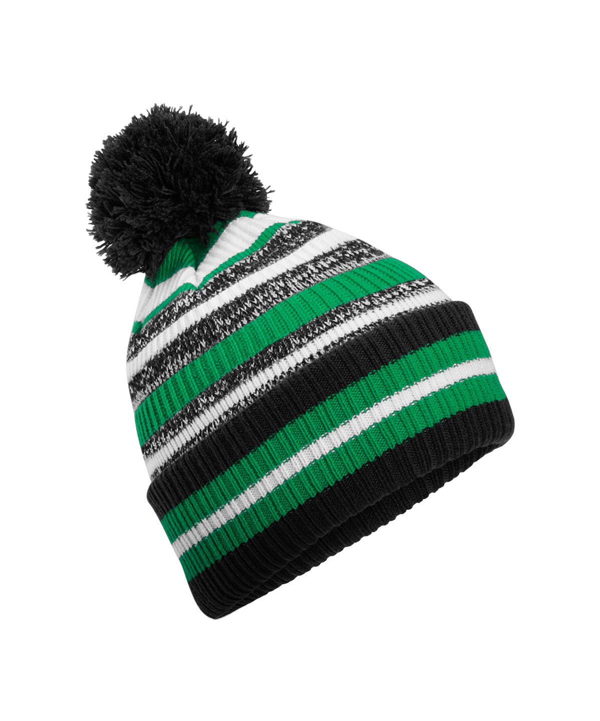 Beechfield Multi-sport fan beanie in Black/Kelly Green/White, front view