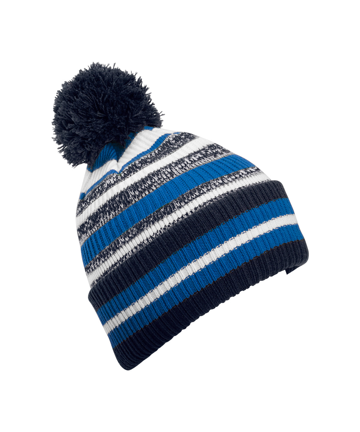 Beechfield Multi-sport fan beanie in Sapphire Blue/French Navy/White, front view