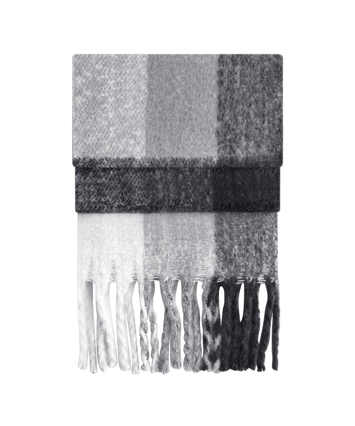 Beechfield Fluffy check scarf in Grey Check, front view