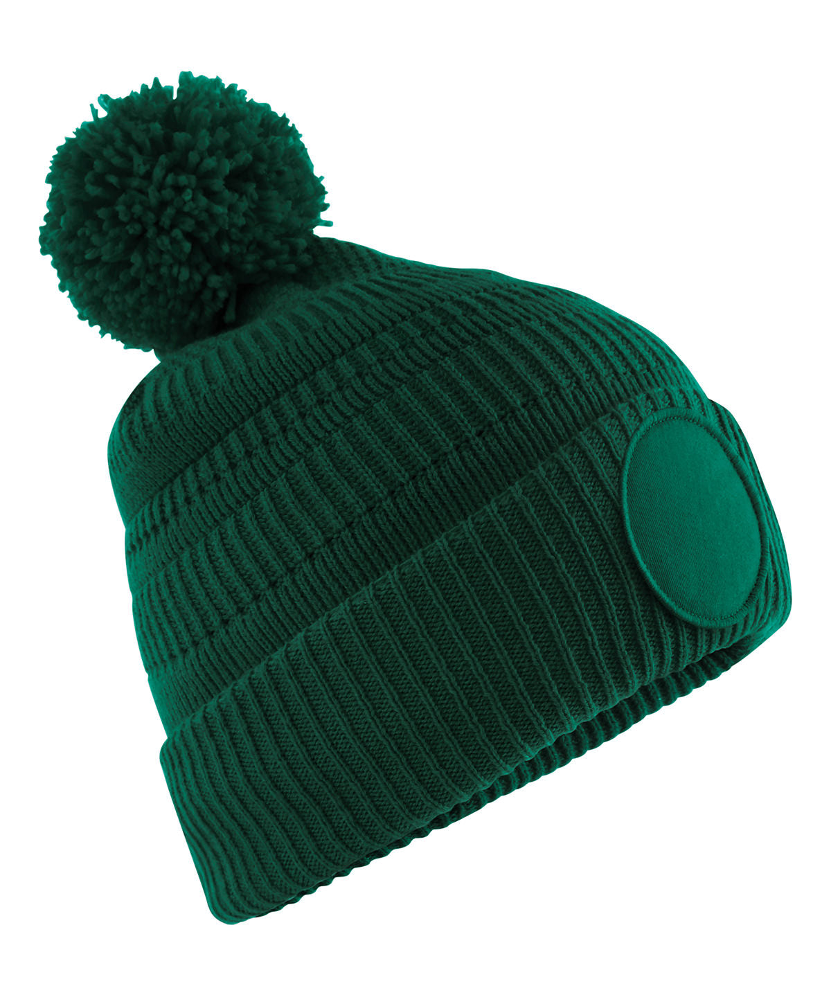Beechfield Fan patch beanie in Bottle Green, front view