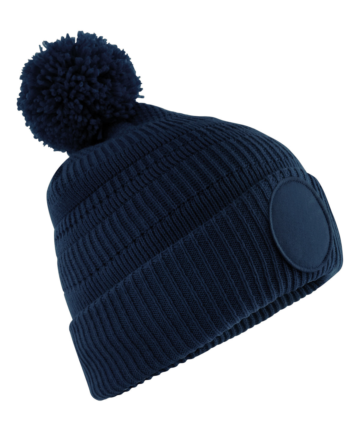 Beechfield Fan patch beanie in French Navy, front view