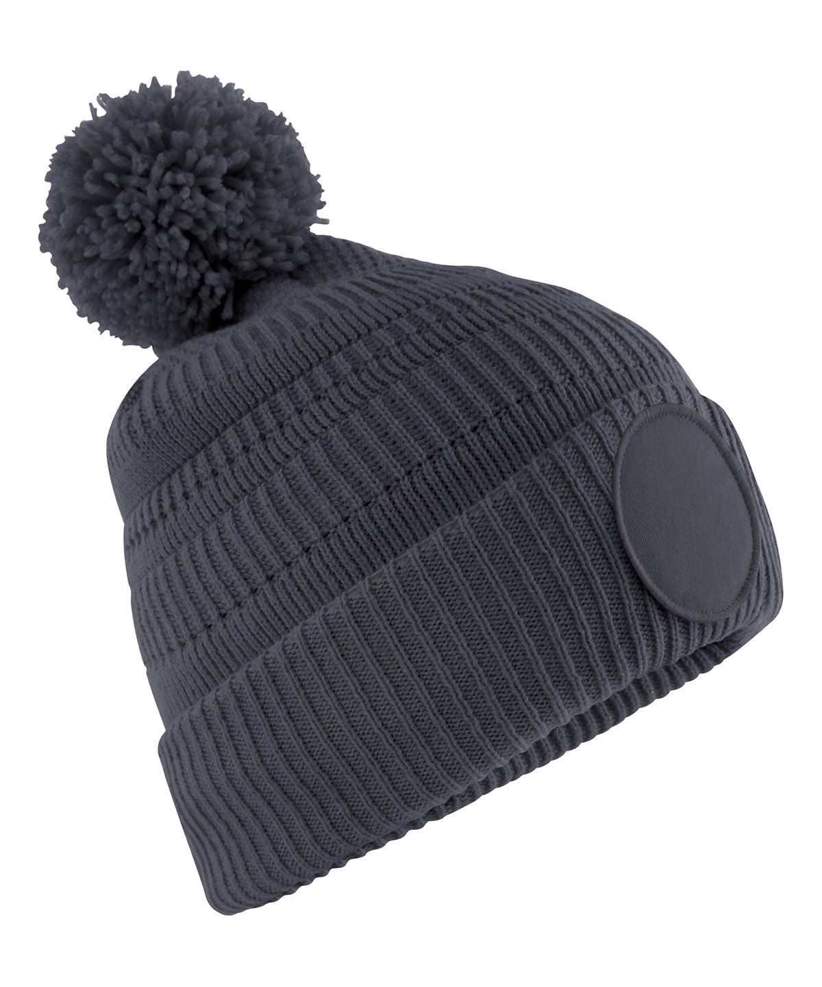 Beechfield Fan patch beanie in Graphite Grey, front view