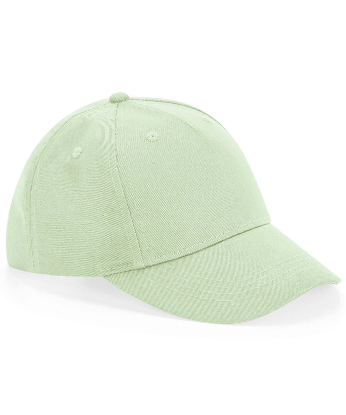 Beechfield Junior organic cotton 5-panel cap in Pistachio, front view