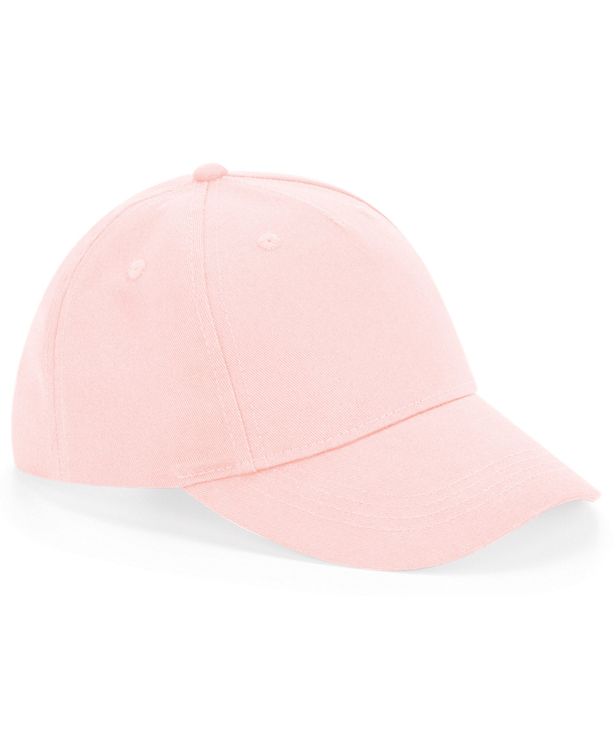Beechfield Junior organic cotton 5-panel cap in Powder Pink, front view