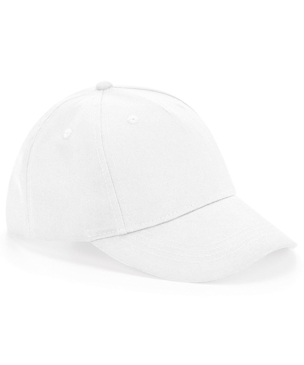 Beechfield Junior organic cotton 5-panel cap in White, front view