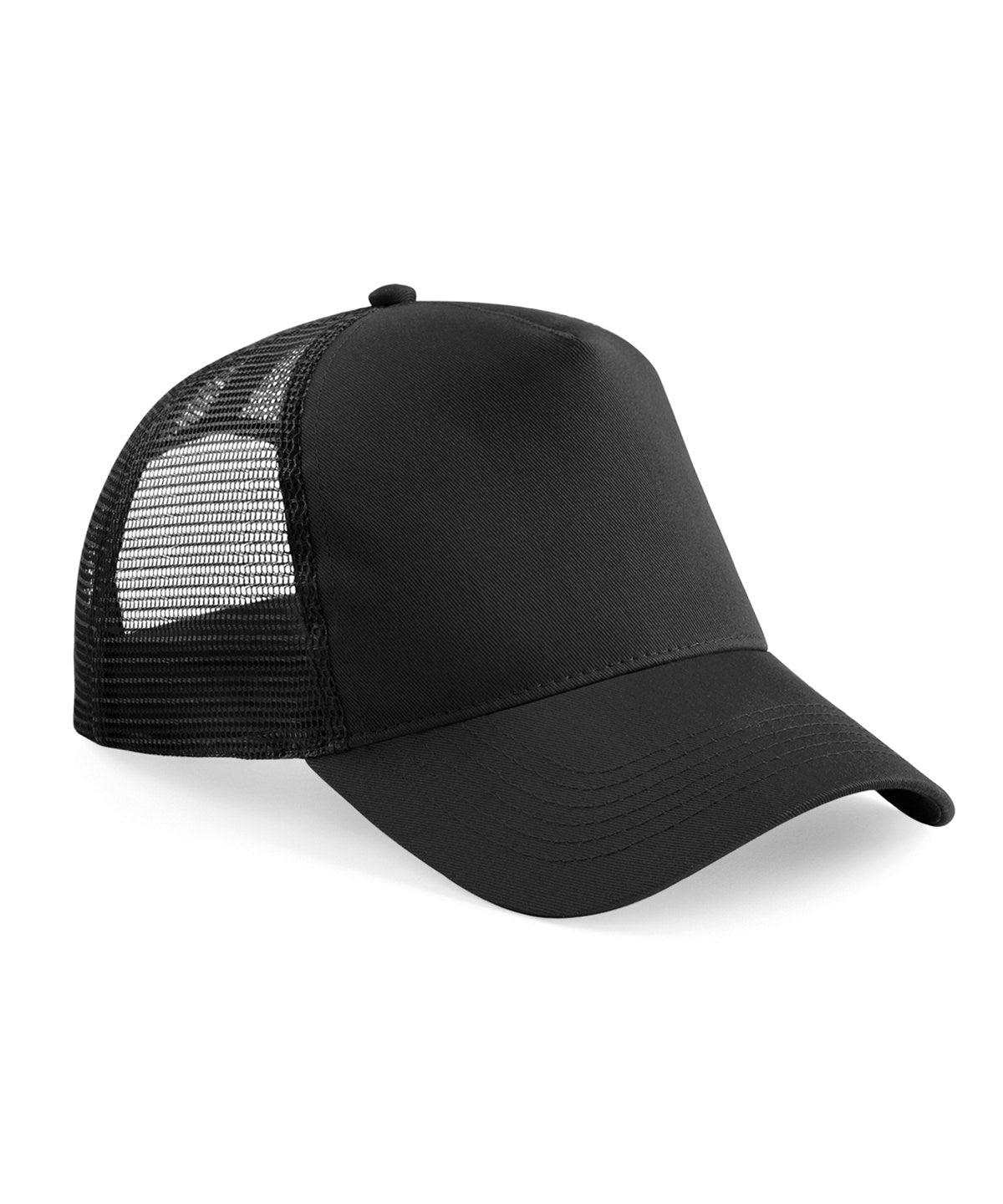 Beechfield Junior snapback trucker in Black/Black, front view