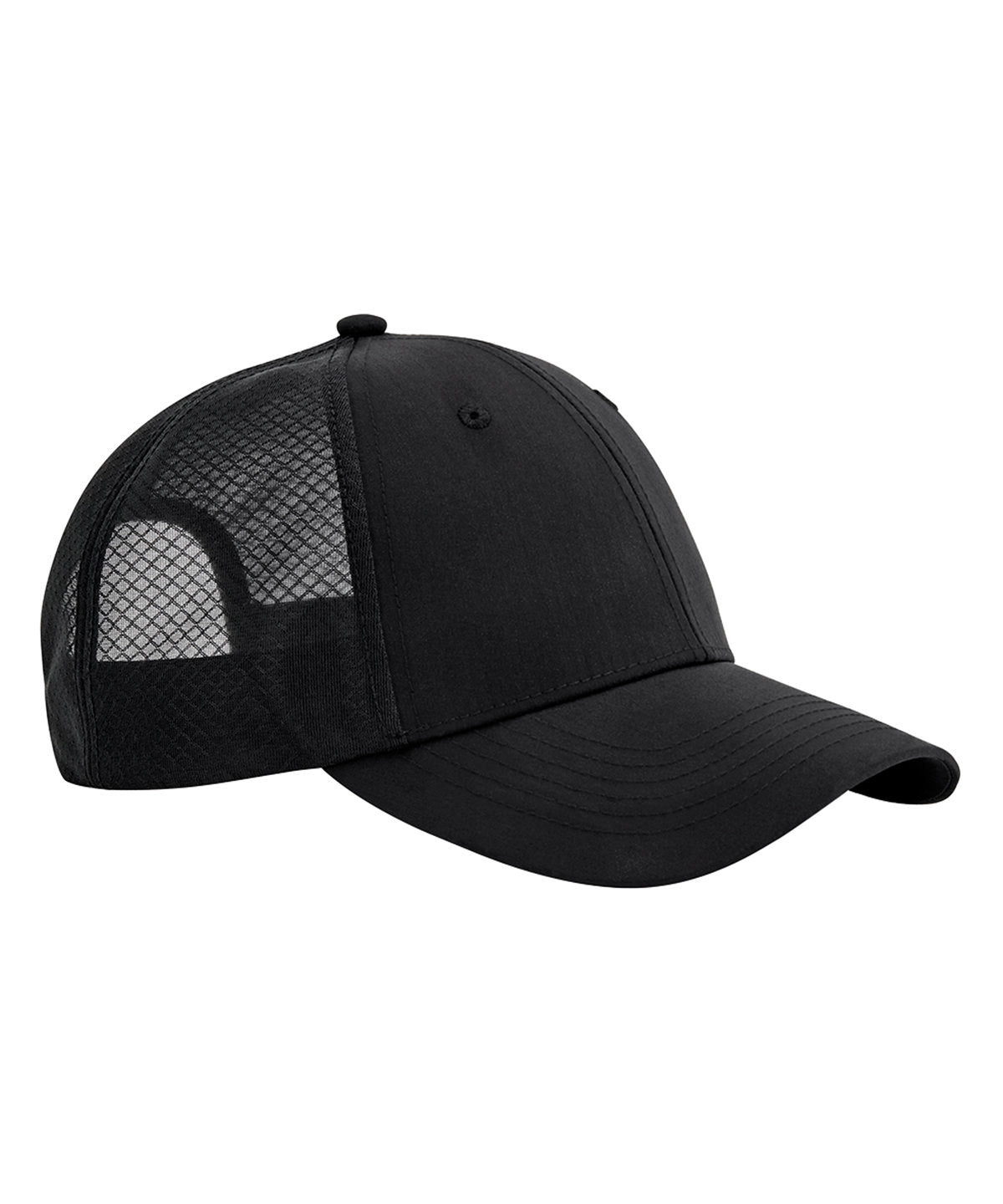 Beechfield Technical mesh trucker in Black/Black, front view