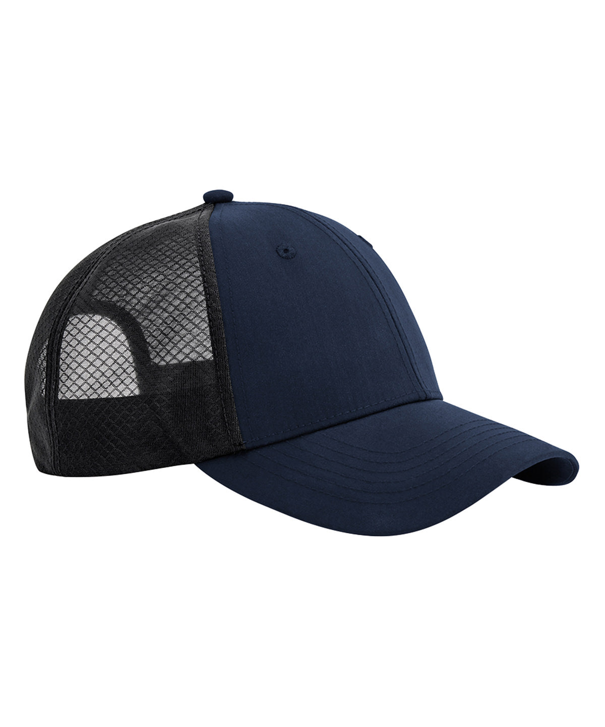 Beechfield Technical mesh trucker in Navy/Black, front view