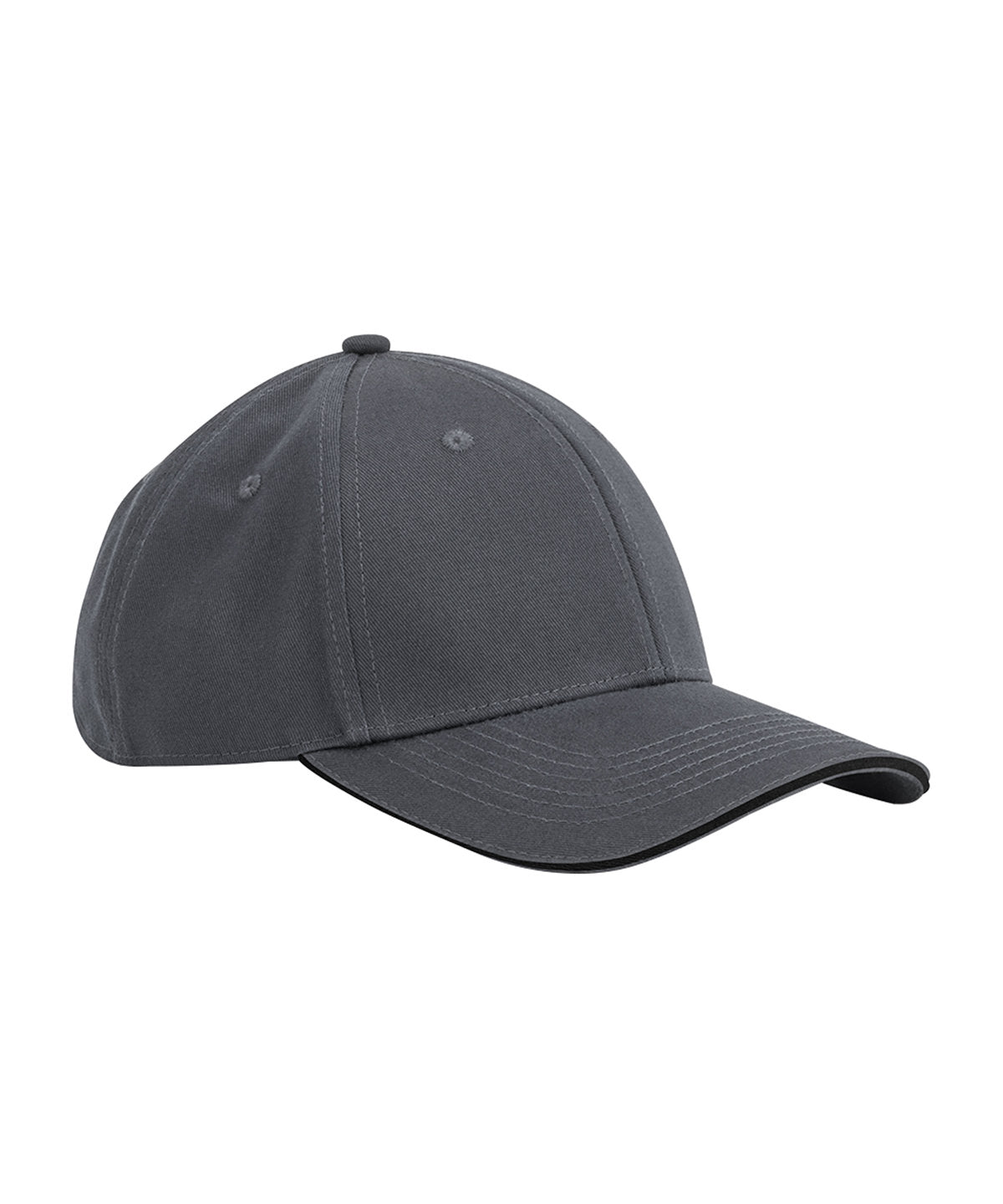Beechfield EarthAware classic organic cotton 6-panel cap – sandwich peak in Graphite Grey/Black, front view