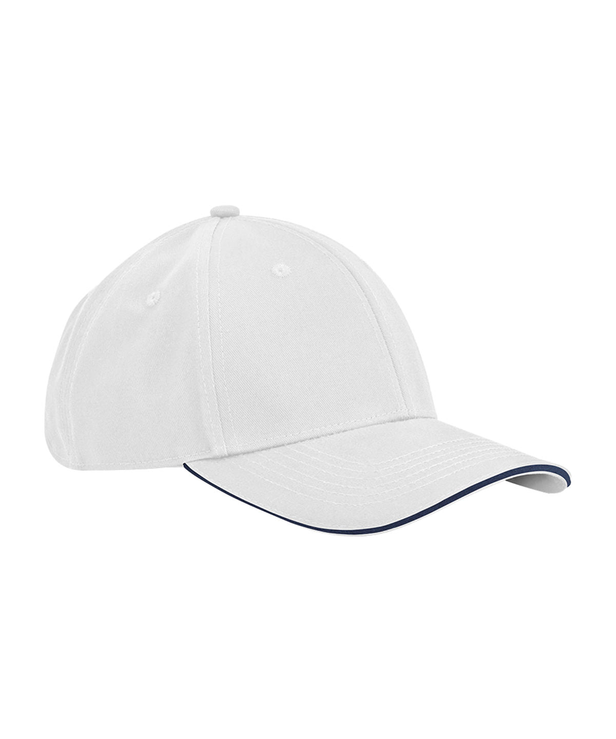 Beechfield EarthAware classic organic cotton 6-panel cap – sandwich peak in White/French Navy, front view