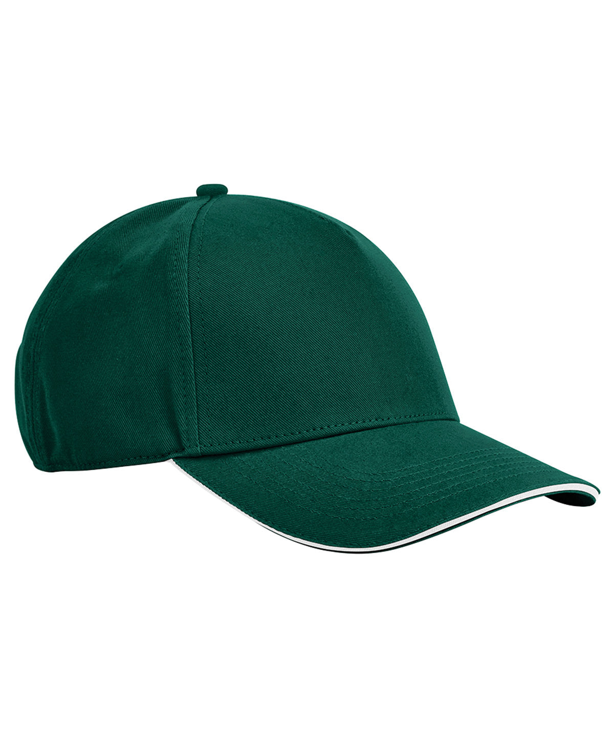 Beechfield EarthAware classic organic cotton 5-panel cap – sandwich peak in Bottle Green/White, front view