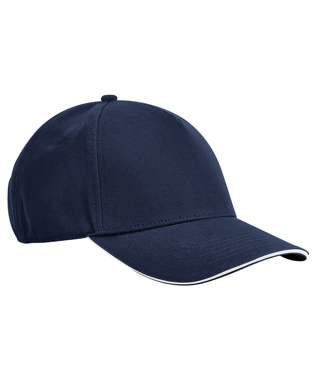 Beechfield EarthAware classic organic cotton 5-panel cap – sandwich peak in French Navy/White, front view