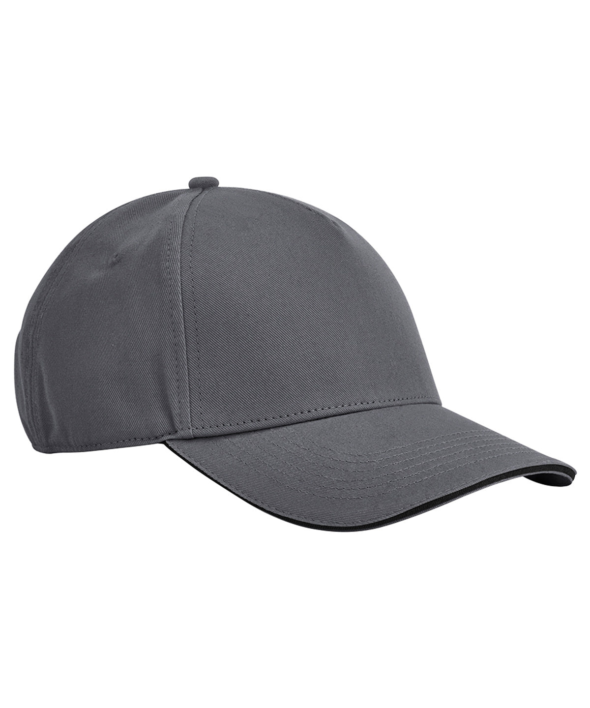 Beechfield EarthAware classic organic cotton 5-panel cap – sandwich peak in Graphite Grey/Black, front view