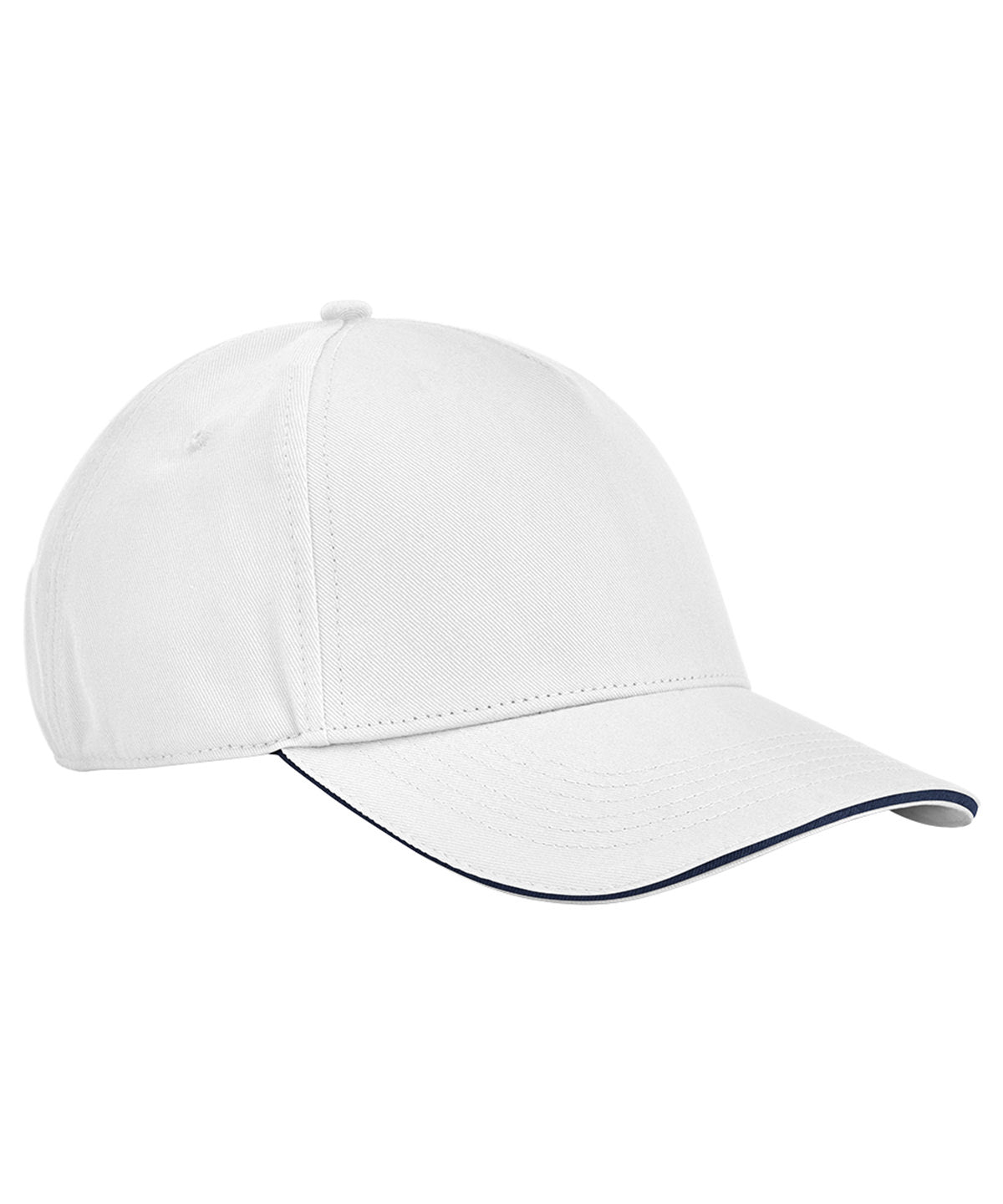 Beechfield EarthAware classic organic cotton 5-panel cap – sandwich peak in White/French Navy, front view