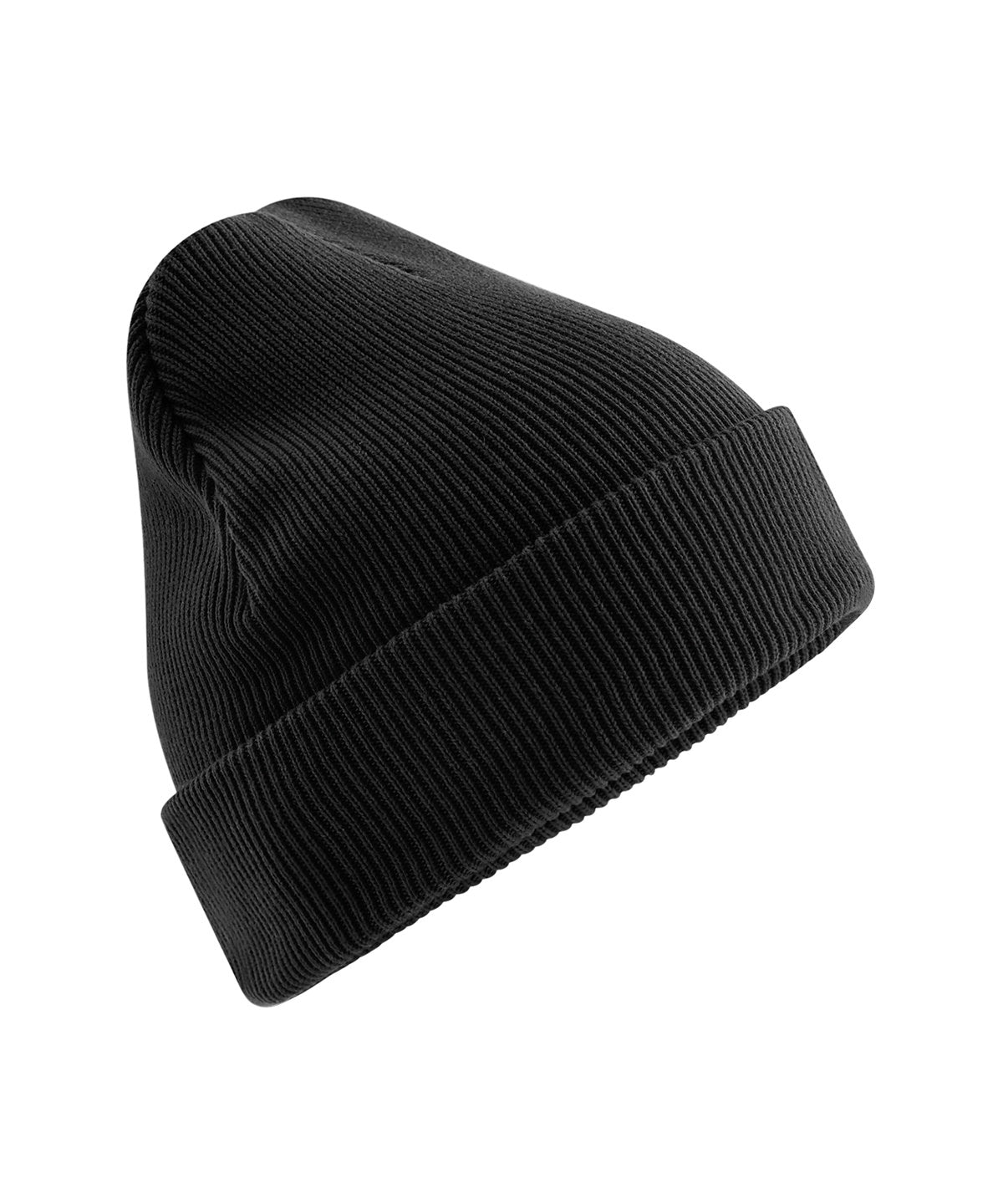 Beechfield Organic cotton original cuffed beanie in Black, front view