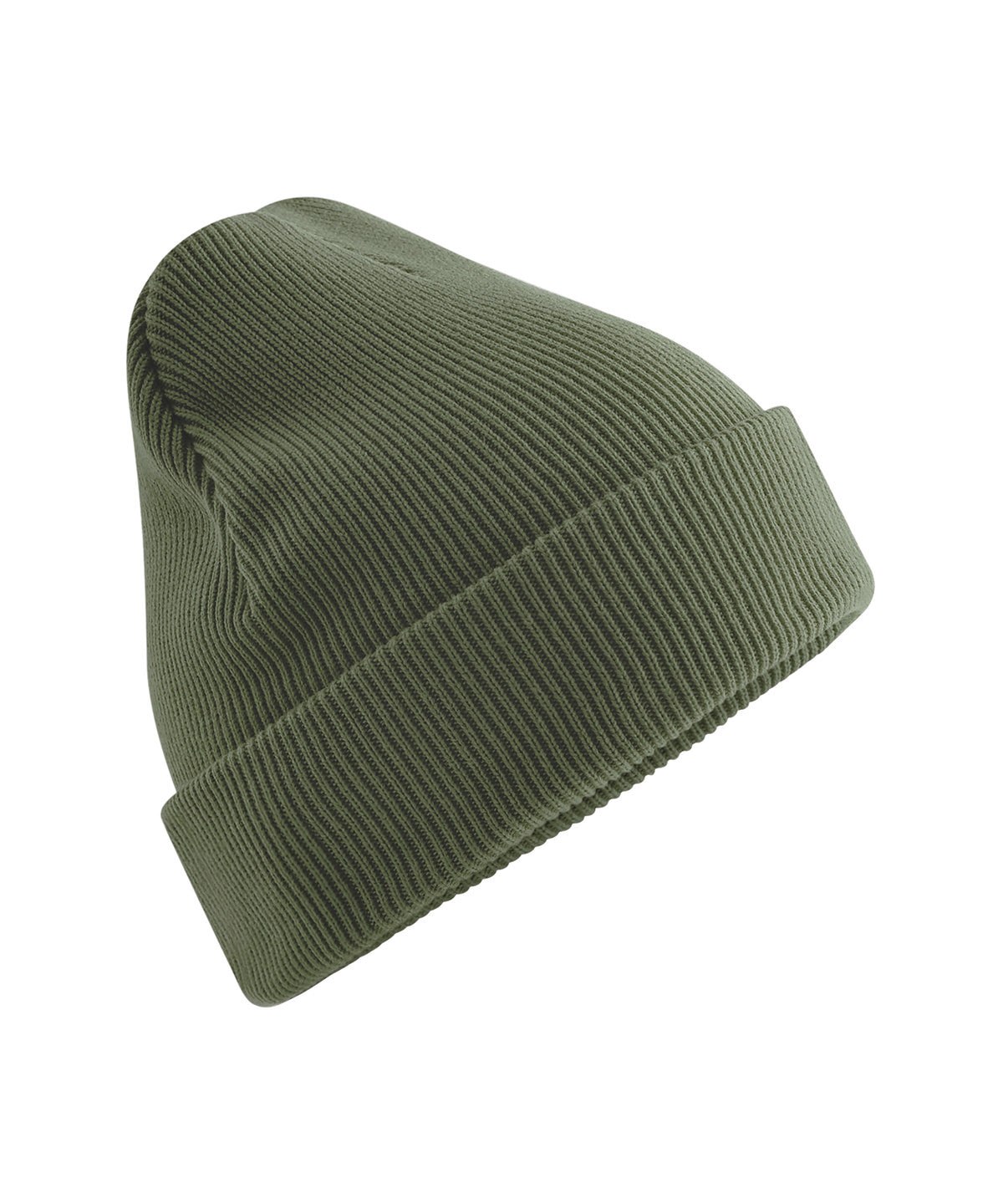 Beechfield Organic cotton original cuffed beanie in Olive Green, front view